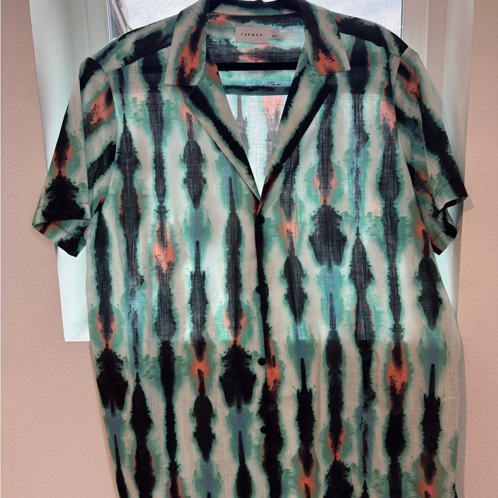 Topman Teal and Coral Striped Men's Shirt - Picture 8 of 12